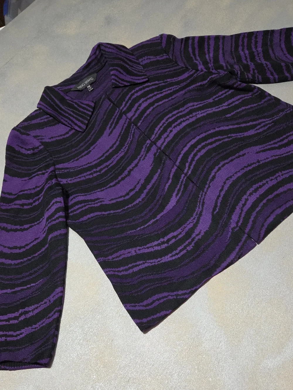 Ming Wang Purple and Black Zebra-Print Knit Jacket
